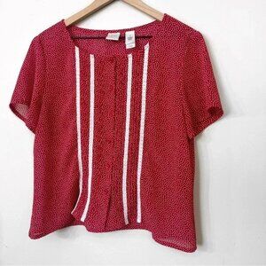 Emma James By Liz Claiborne Cute Lightweight Summer Blouse Dots Buttons Stripes